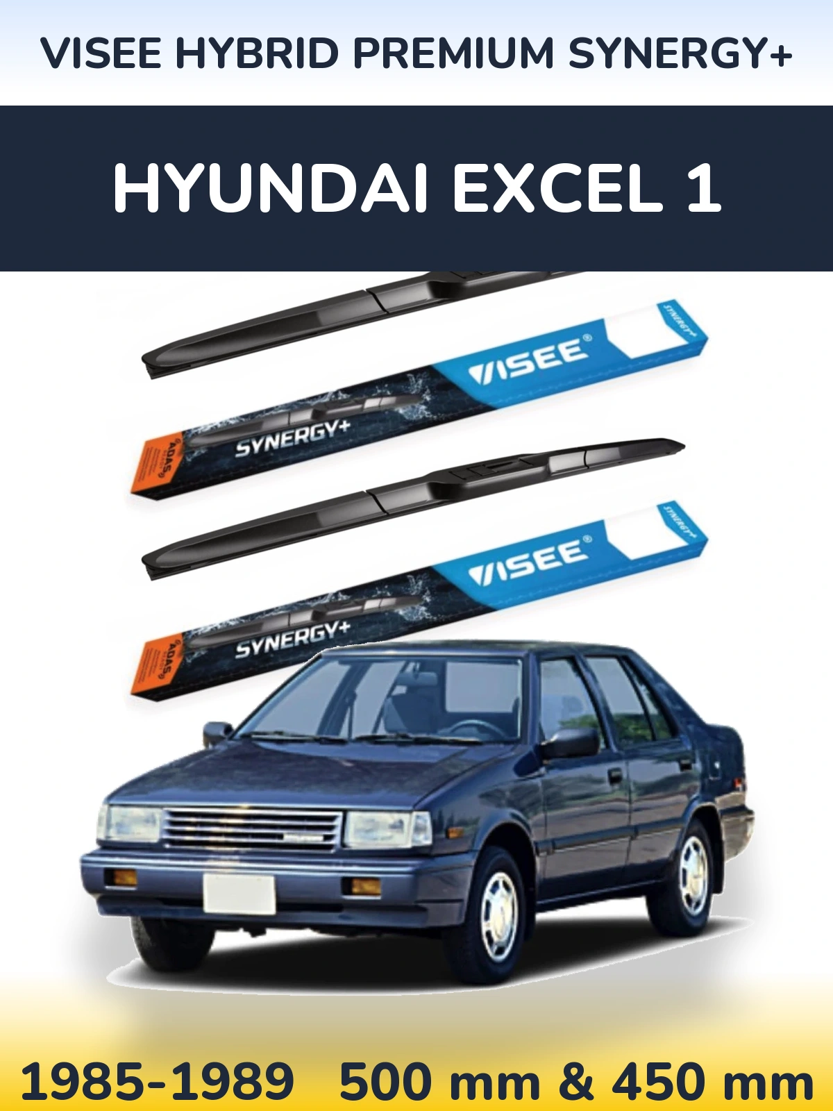 Комплект передніх щіток VISEE HYBRID PREMIUM SYNERGY+ 500 & 450 мм для Hyundai Excel 1 1985-1989