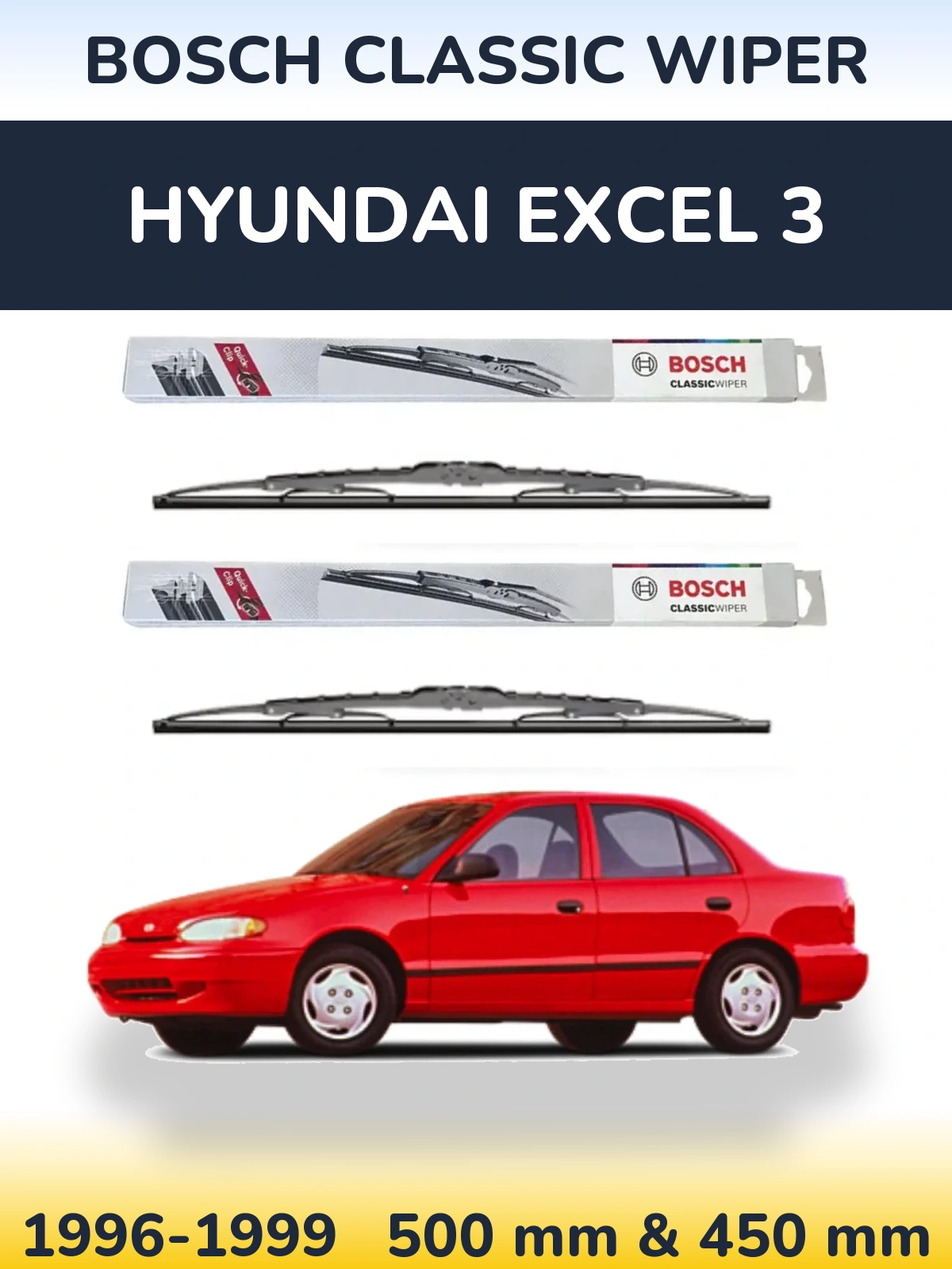 Комплект передних дворников BOSCH Classic Wiper 500 & 450 мм для Hyundai Excel 3 1996-1999