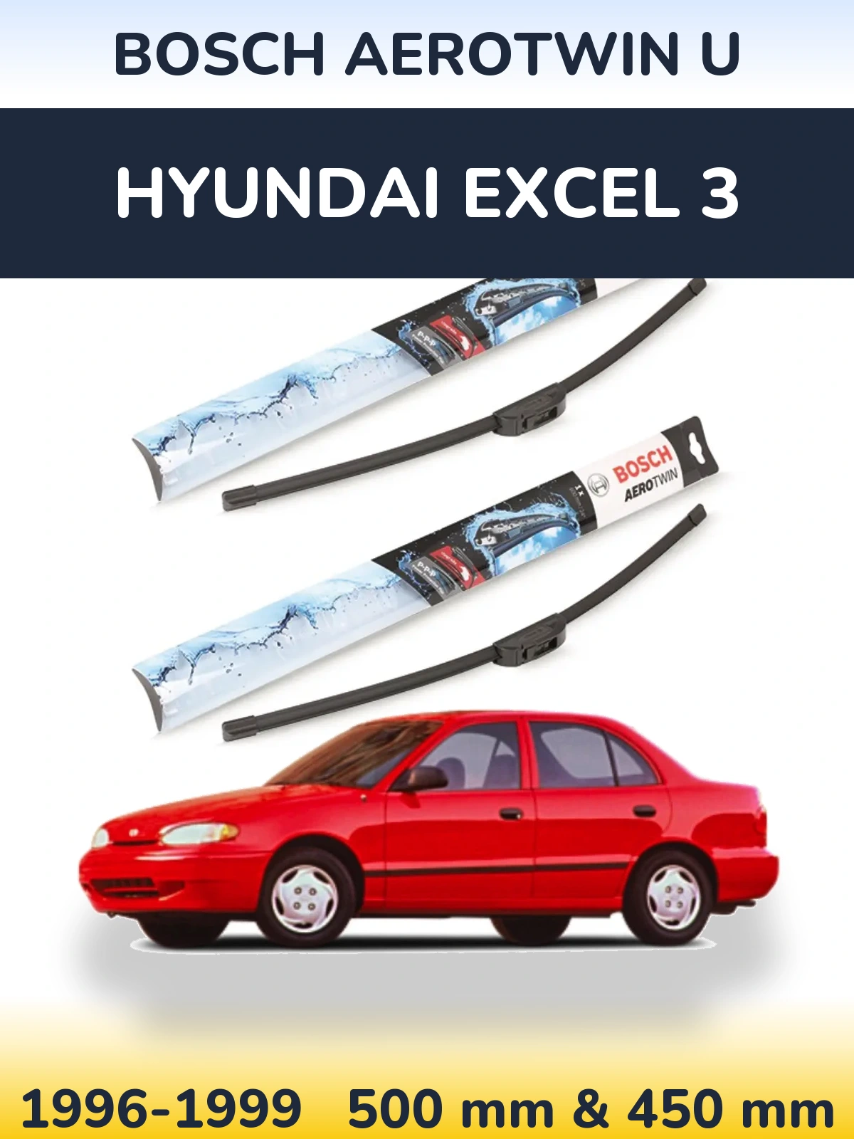 Комплект передних дворников BOSCH AeroTwin U 500 & 450 мм для Hyundai Excel 3 1996-1999