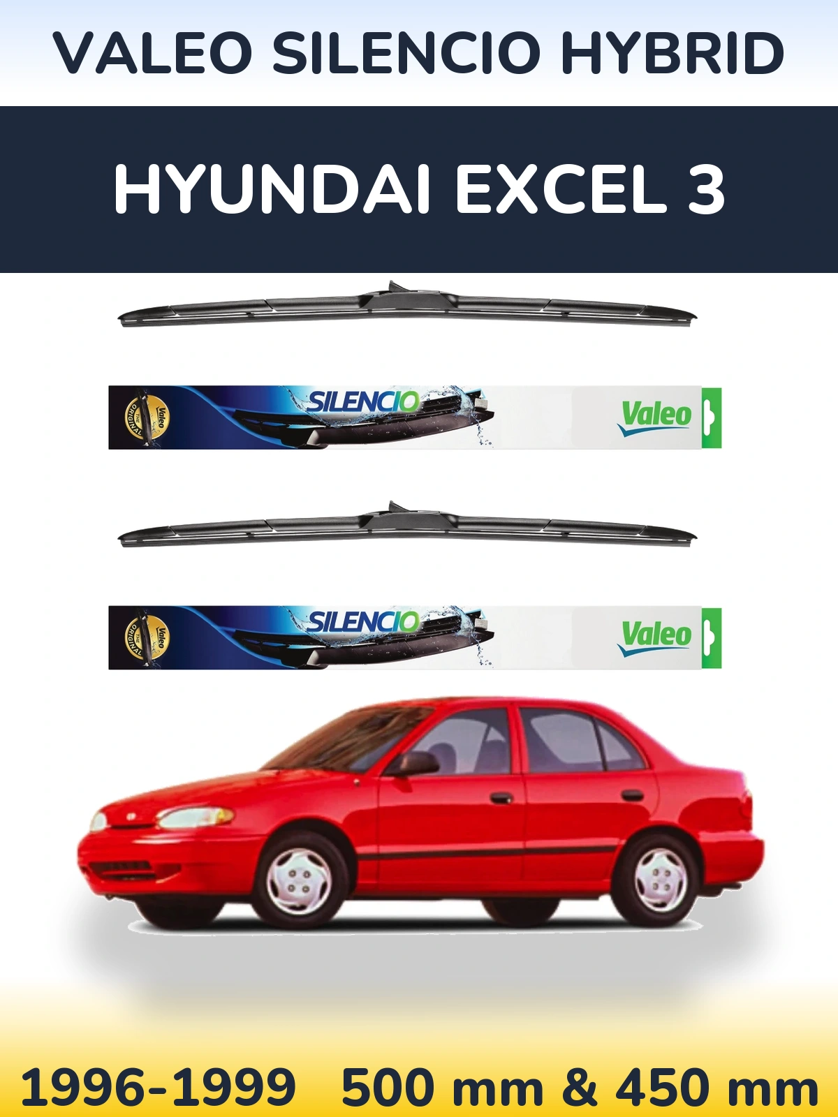 Комплект передних дворников Valeo Silencio Hybrid 500 & 450 мм для Hyundai Excel 3 1996-1999
