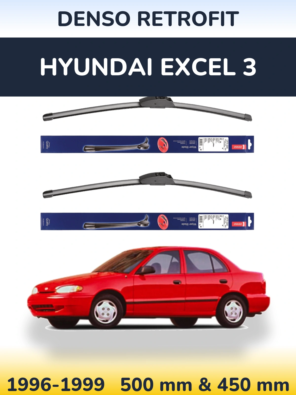 Комплект передніх щіток Denso Retrofit 500 & 450 мм для Hyundai Excel 3 1996-1999