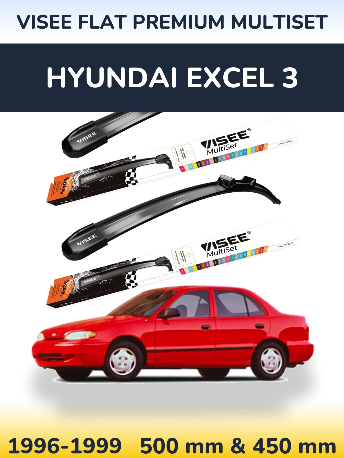 Комплект передних дворников VISEE FLAT PREMIUM MultiSet 500 & 450 мм для Hyundai Excel 3 1996-1999