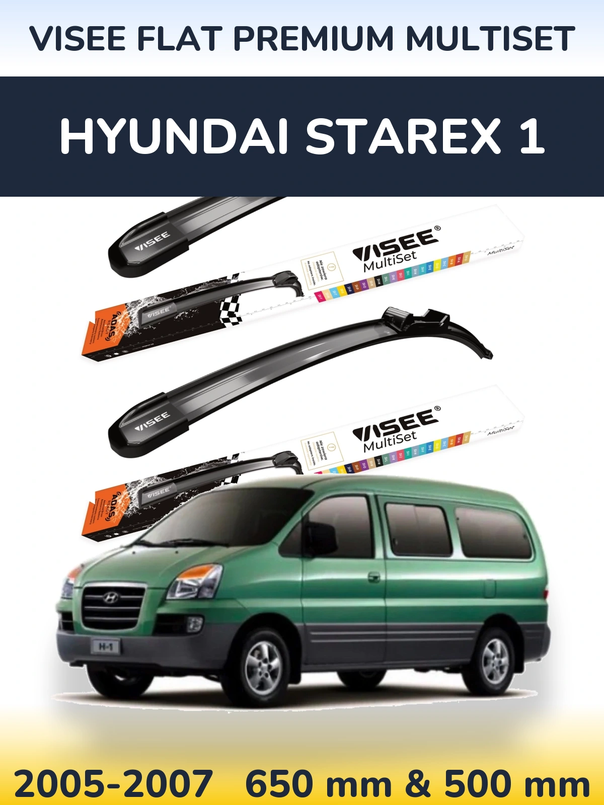 Front wiper blade set VISEE FLAT PREMIUM MultiSet 650 & 500 mm for Hyundai Starex 1 2005-2007