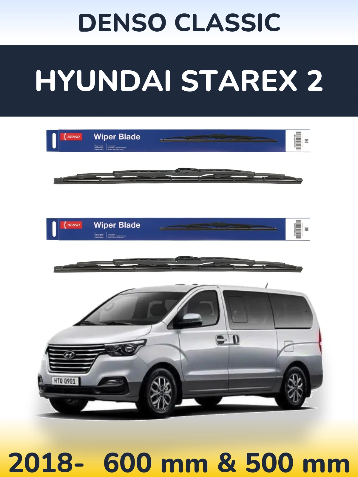Komplet przednich wycieraczek Denso Classic 600 & 500 mm do Hyundai Starex 2 2018-2026