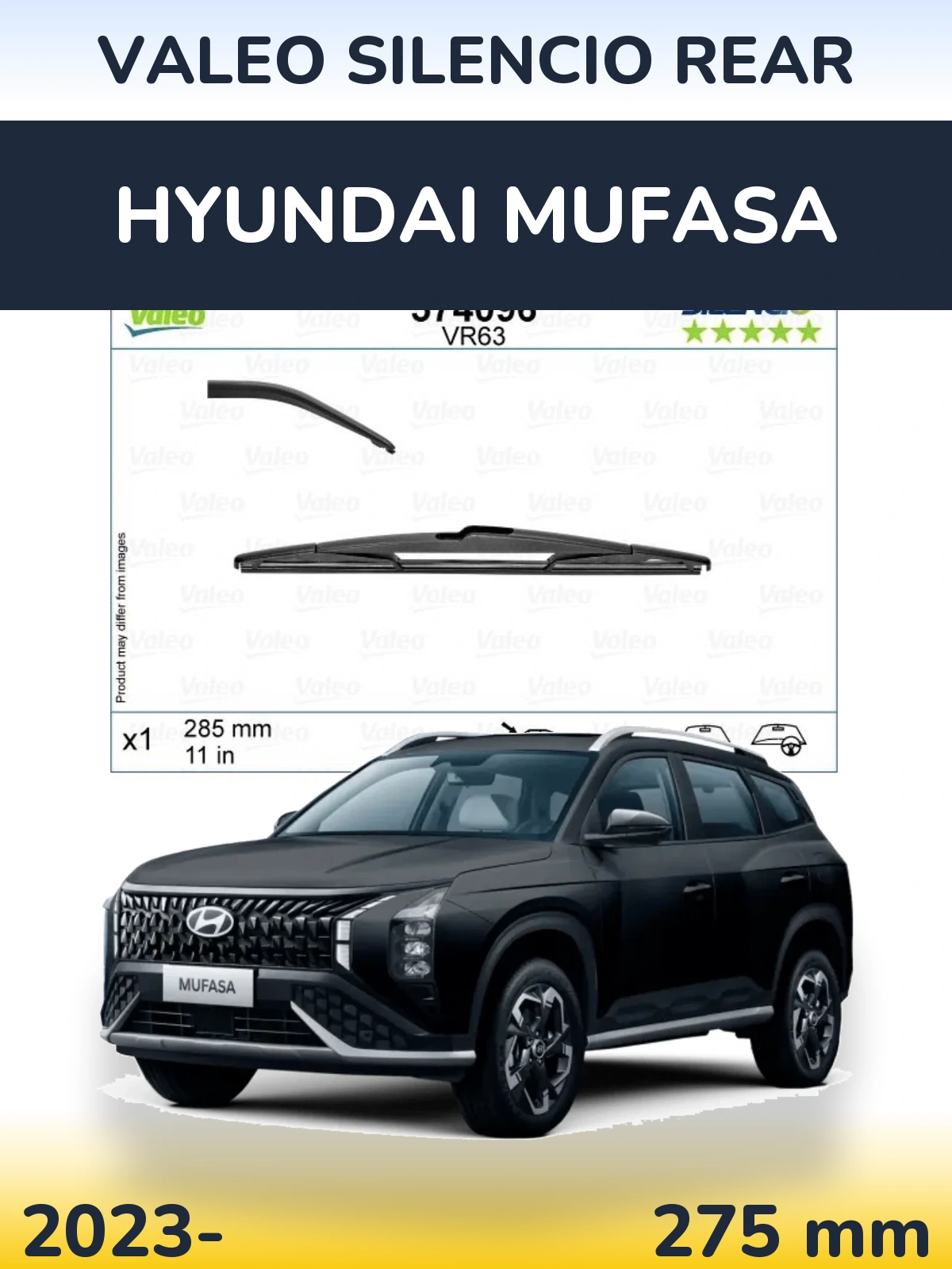 Rear wiper blade Valeo Silencio Rear 285 mm for Hyundai Mufasa 2023-2026