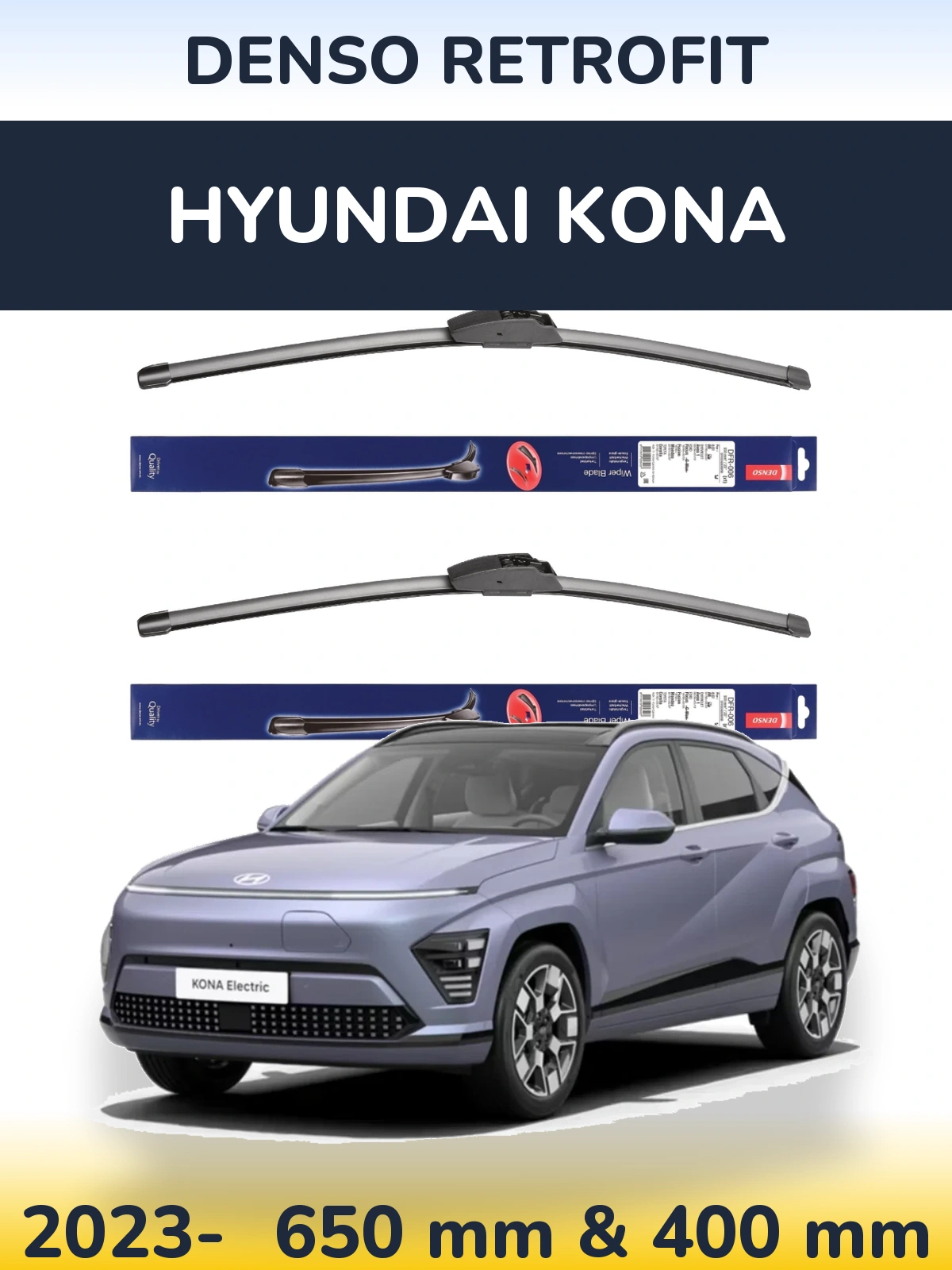 Комплект передніх щіток Denso Retrofit 650 & 400 мм для Hyundai Kona 2023-2026