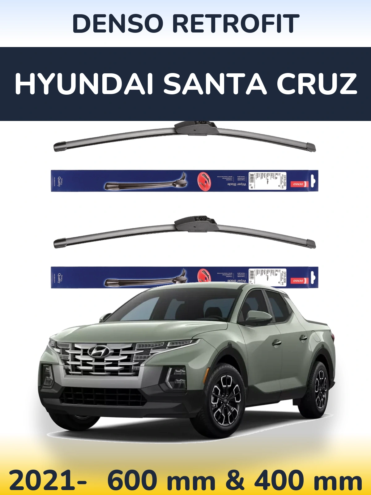 Komplet przednich wycieraczek Denso Retrofit 600 & 400 mm do Hyundai Santa Cruz 2021-2026