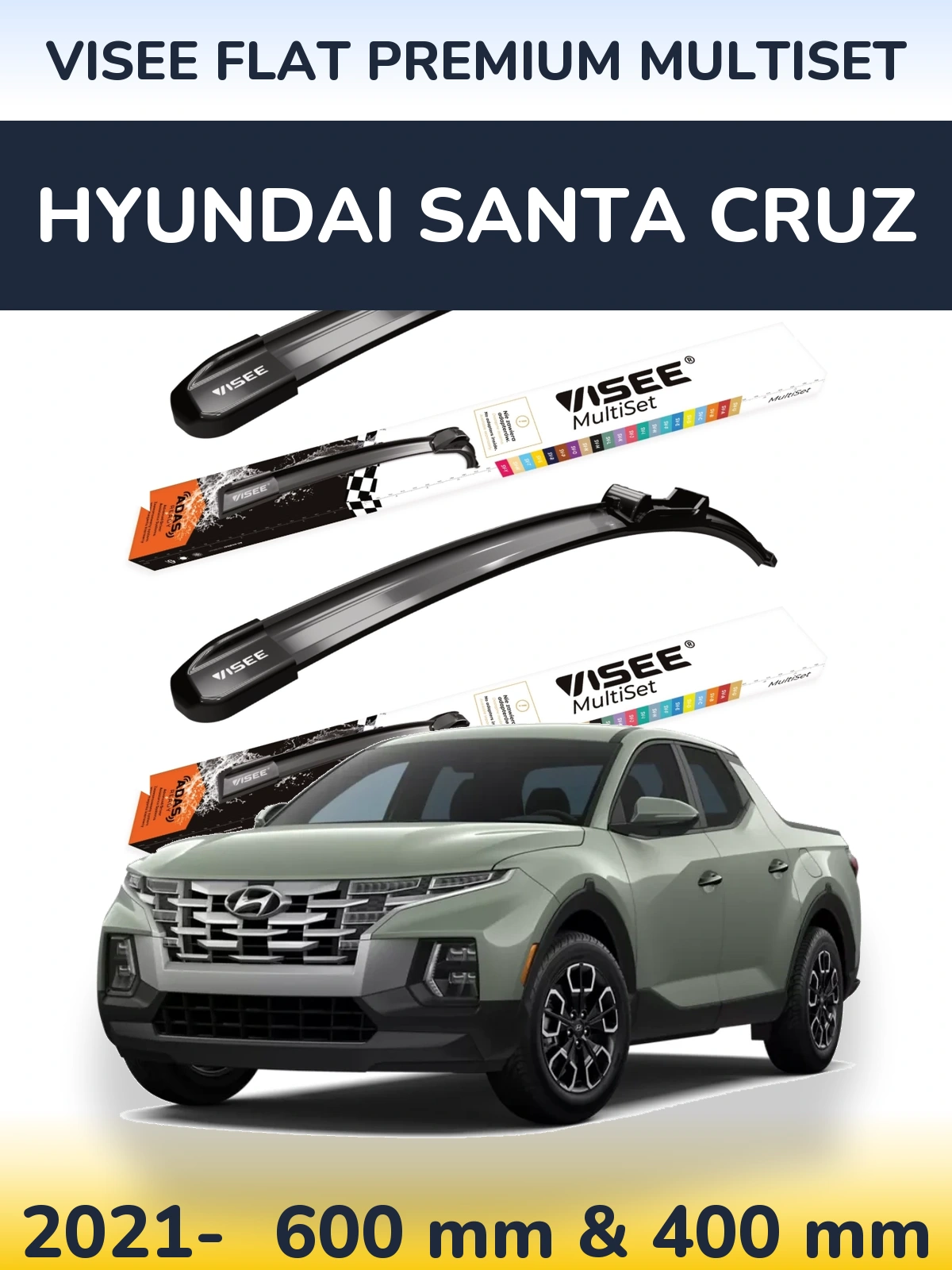 Front wiper blade set VISEE FLAT PREMIUM MultiSet 600 & 400 mm for Hyundai Santa Cruz 2021-2026