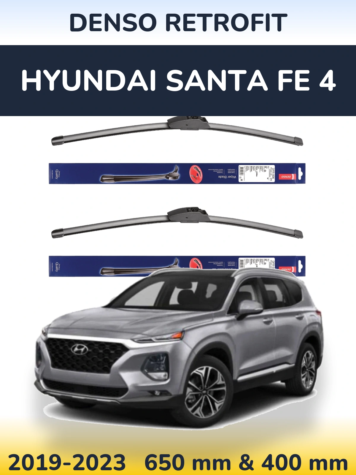 Комплект передніх щіток Denso Retrofit 650 & 400 мм для Hyundai Santa Fe 4 2019-2023