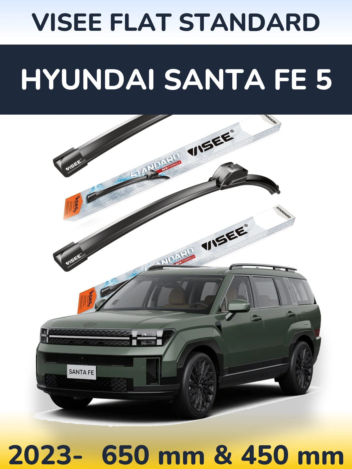 Front wiper blade set VISEE FLAT STANDARD 650 & 450 mm for Hyundai Santa Fe 5 2023-2026