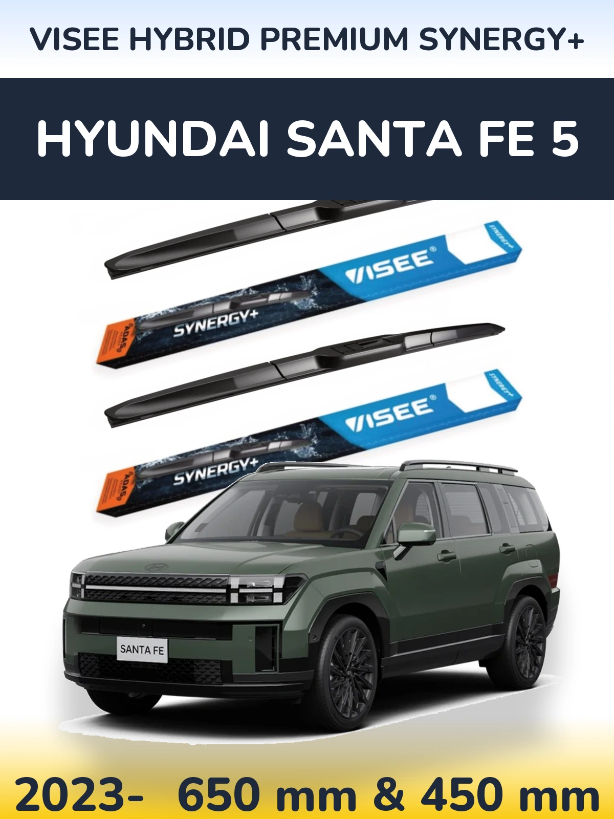 Front wiper blade set VISEE HYBRID PREMIUM SYNERGY+ 650 & 450 mm for Hyundai Santa Fe 5 2023-2026