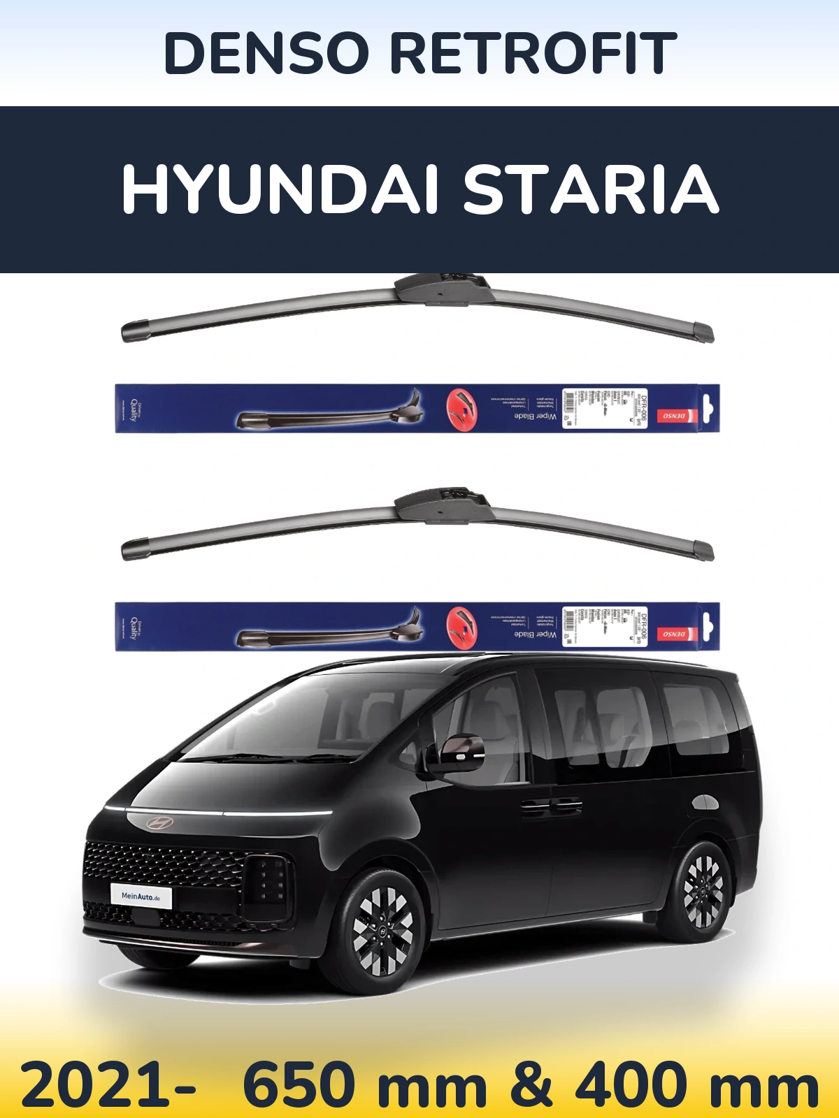 Front wiper blade set Denso Retrofit 650 & 400 mm for Hyundai Staria 2021-2026