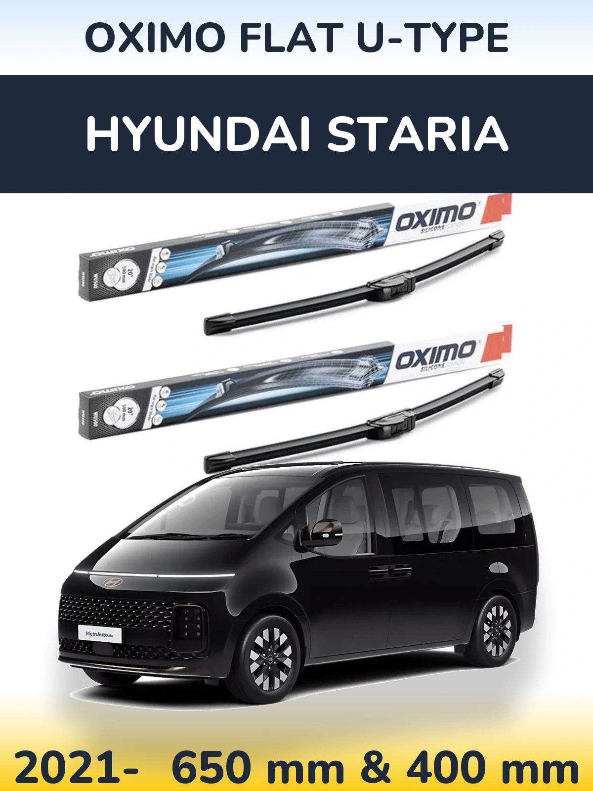 Front wiper blade set Oximo Flat U-type 650 & 400 mm for Hyundai Staria 2021-2026