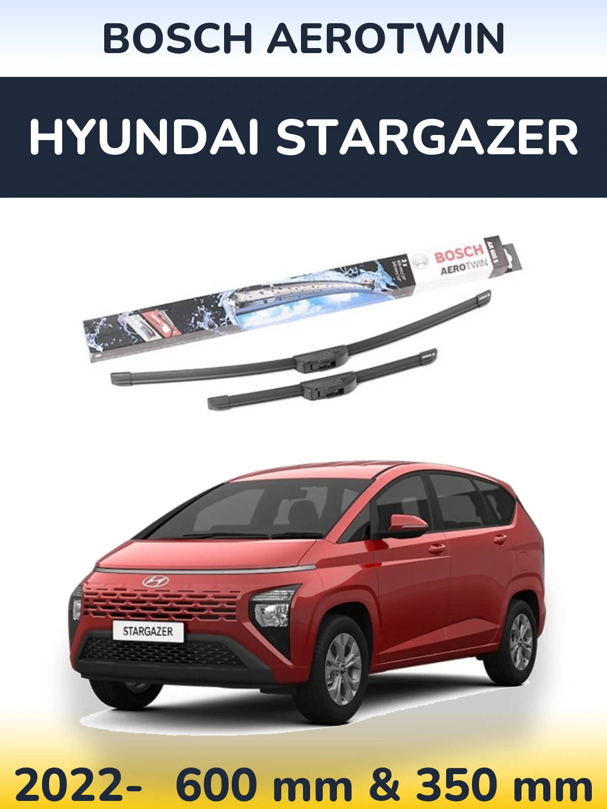 Комплект передніх щіток BOSCH AeroTwin 600 & 350 мм для Hyundai Stargazer 2022-2026