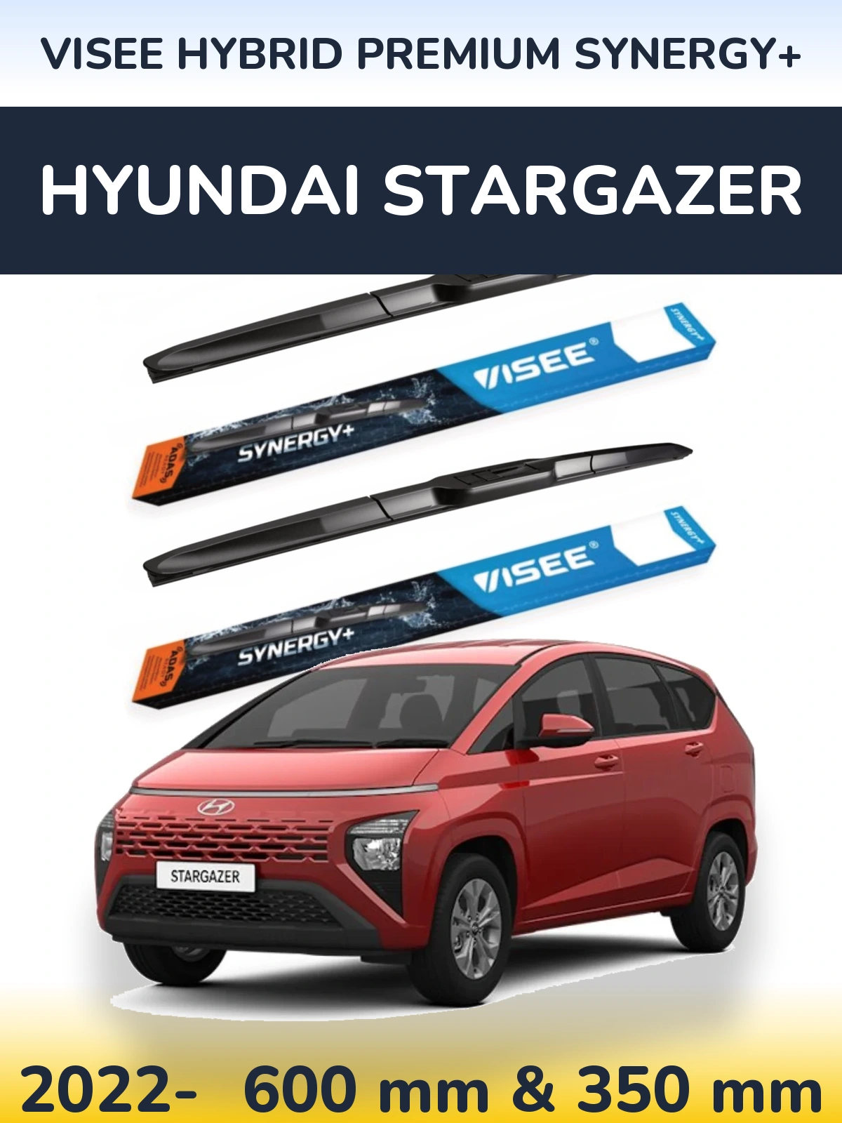 Комплект передніх щіток VISEE HYBRID PREMIUM SYNERGY+ 600 & 350 мм для Hyundai Stargazer 2022-2026