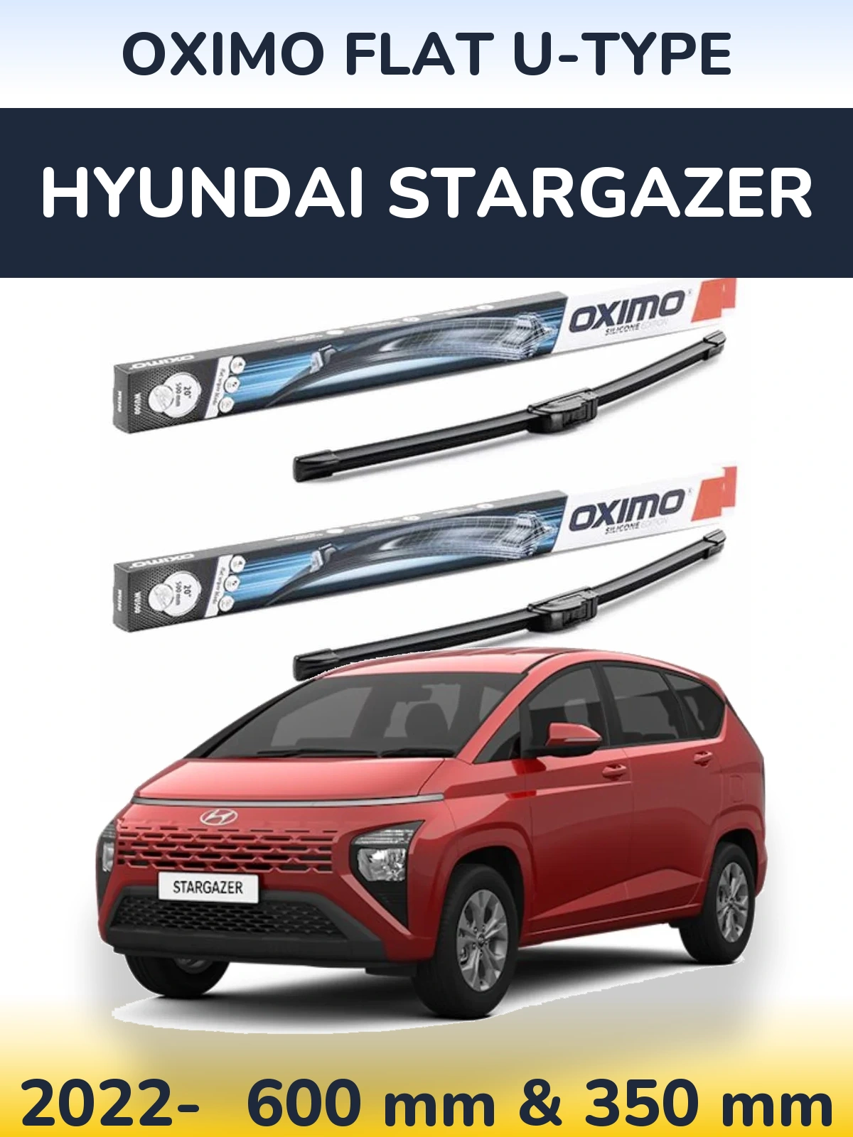 Комплект передніх щіток Oximo Flat U-type 600 & 350 мм для Hyundai Stargazer 2022-2026