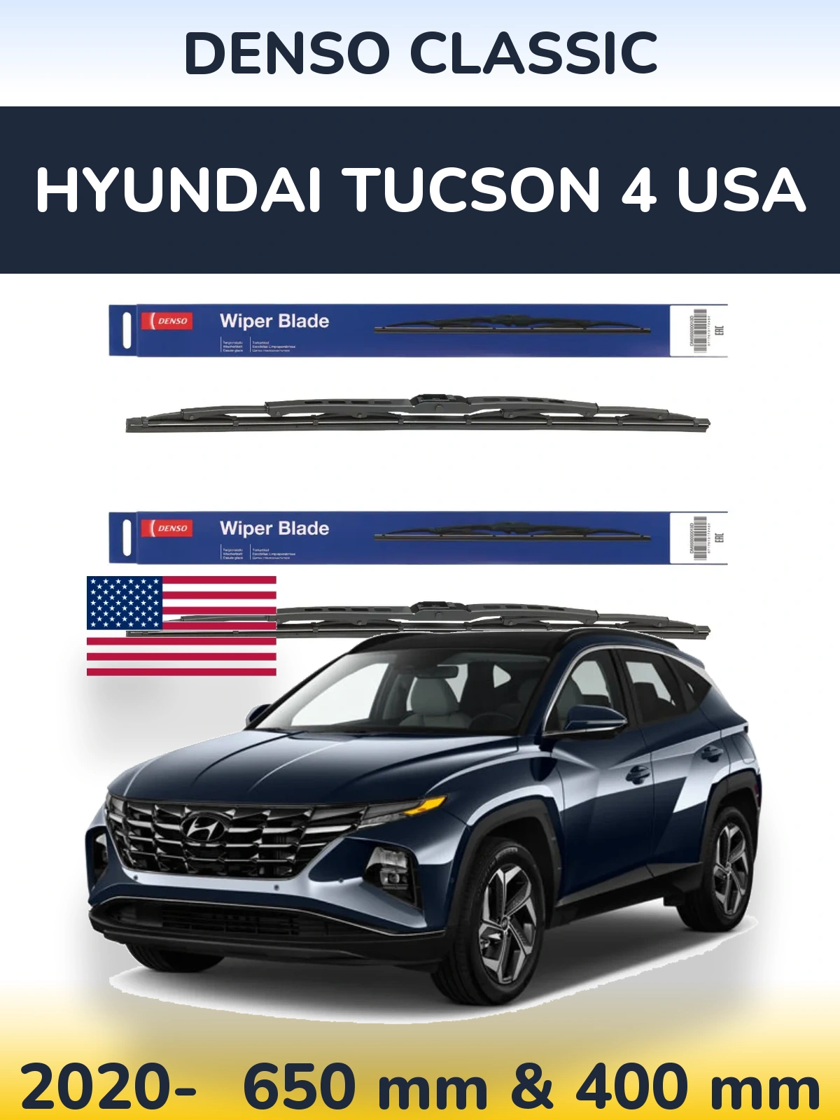 Komplet przednich wycieraczek Denso Classic 650 & 400 mm do Hyundai Tucson 4 USA 2020-2026