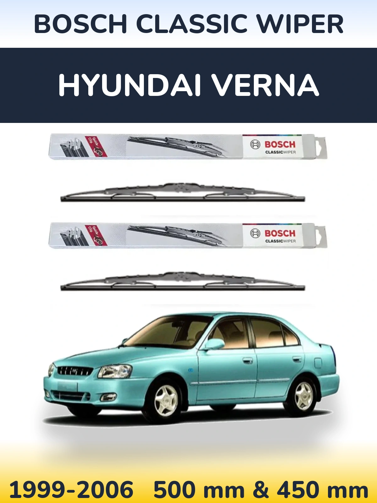 Комплект передних дворников BOSCH Classic Wiper 500 & 450 мм для Hyundai Verna 1999-2006