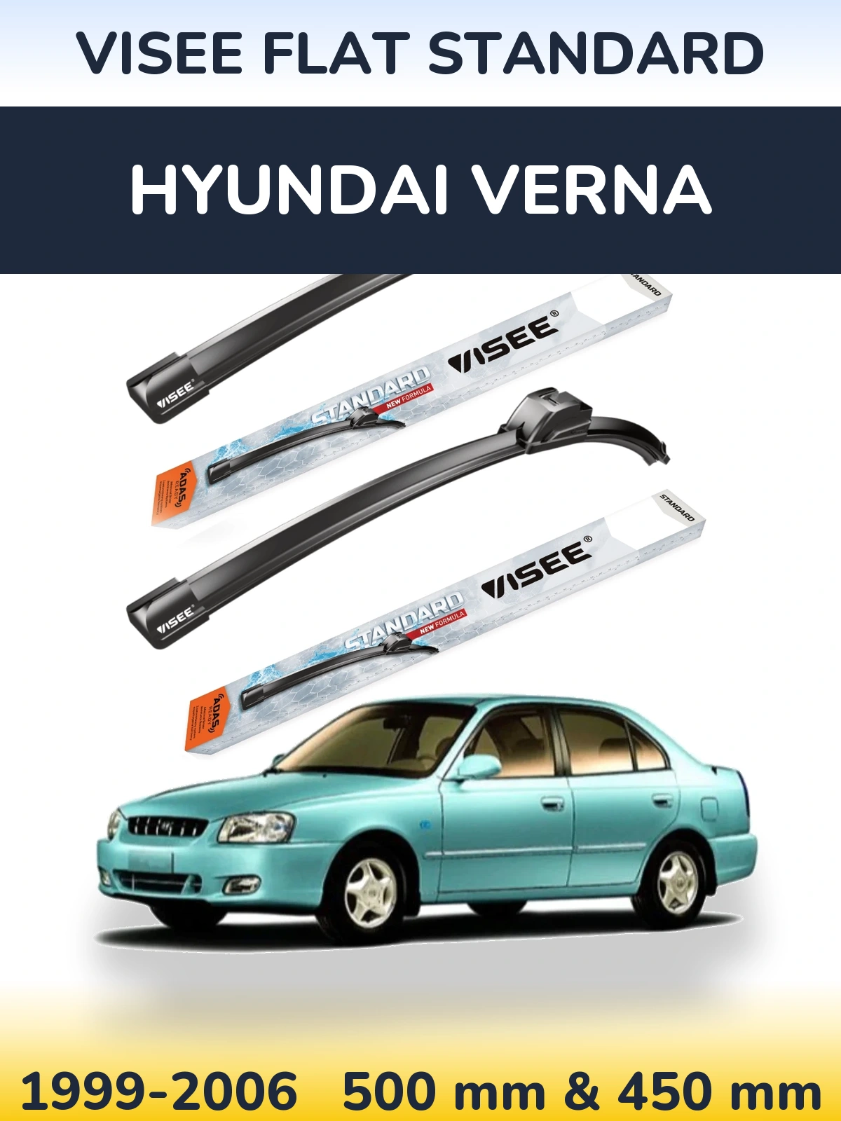 Комплект передніх щіток VISEE FLAT STANDARD 500 & 450 мм для Hyundai Verna 1999-2006