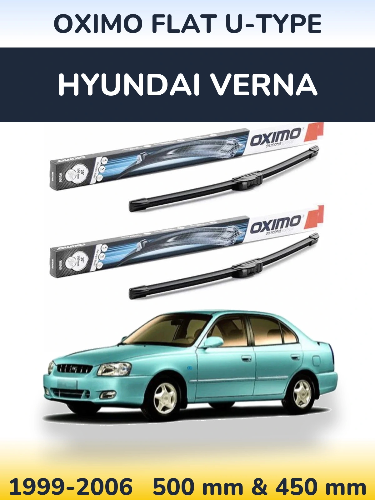 Комплект передних дворников Oximo Flat U-type 500 & 450 мм для Hyundai Verna 1999-2006