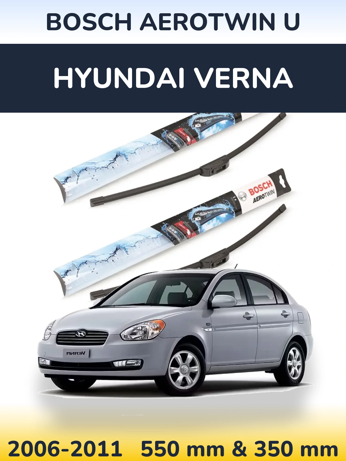 Komplet przednich wycieraczek BOSCH AeroTwin U 550 & 350 mm do Hyundai Verna 2006-2011