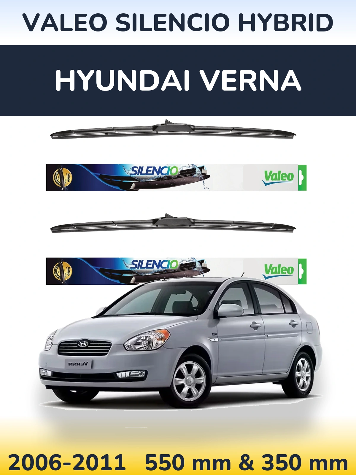 Комплект передніх щіток Valeo Silencio Hybrid 550 & 350 мм для Hyundai Verna 2006-2011