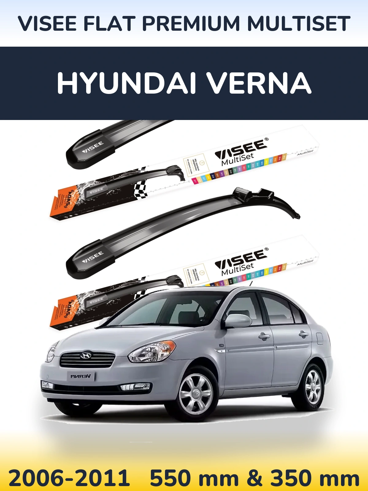 Комплект передних дворников VISEE FLAT PREMIUM MultiSet 550 & 350 мм для Hyundai Verna 2006-2011