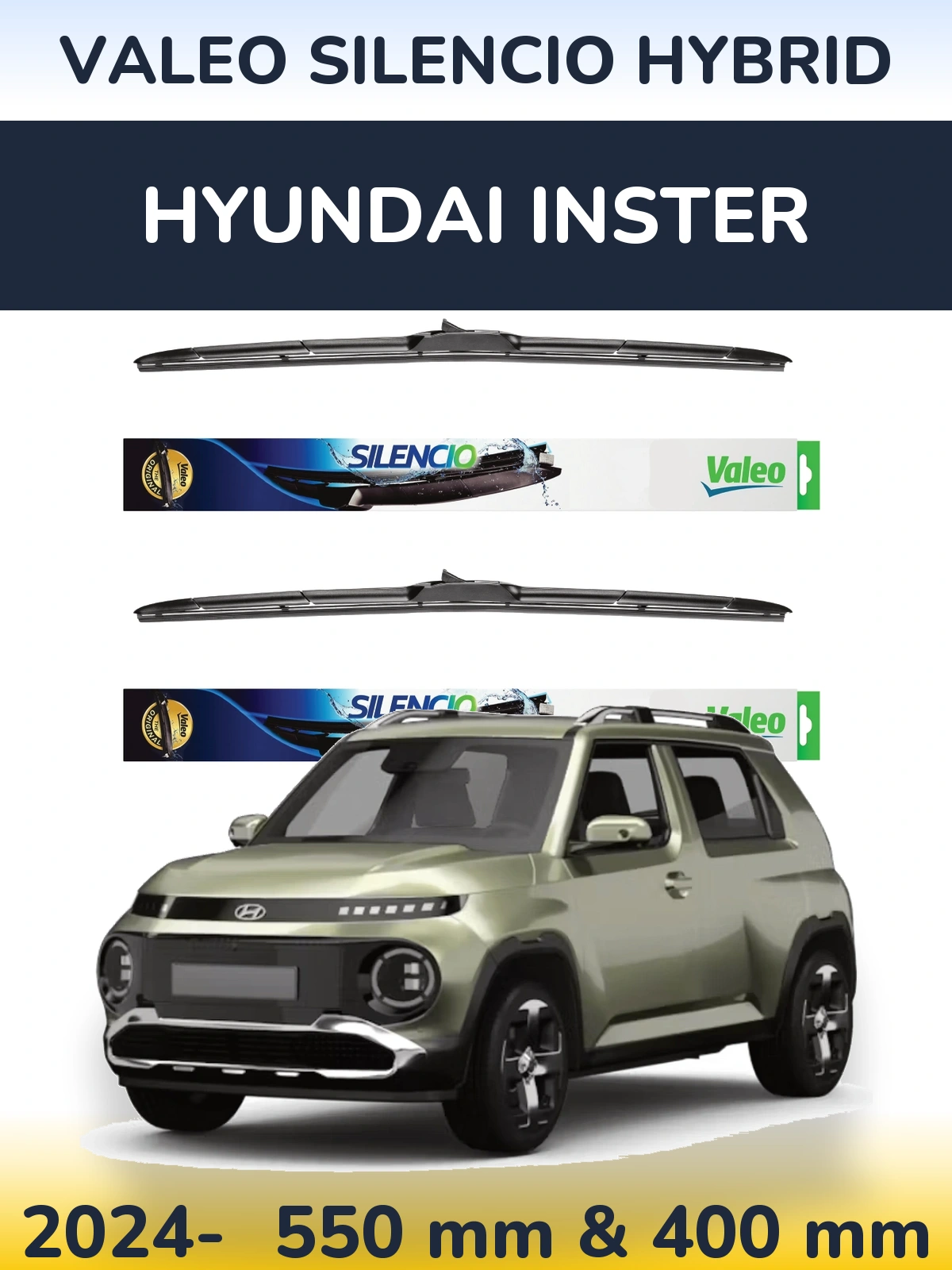 Комплект передніх щіток Valeo Silencio Hybrid 550 & 400 мм для Hyundai Inster 2024-2026