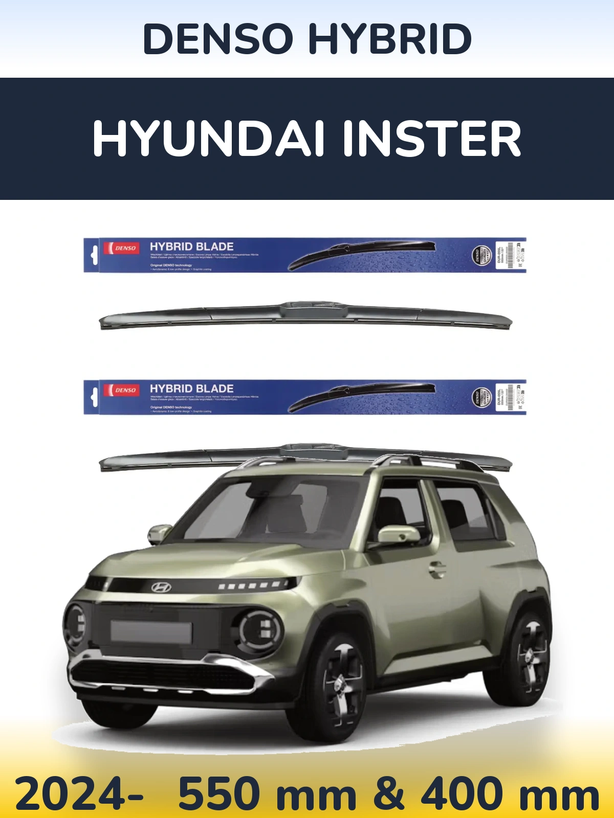Komplet przednich wycieraczek Denso Hybrid 550 & 400 mm do Hyundai Inster 2024-2026