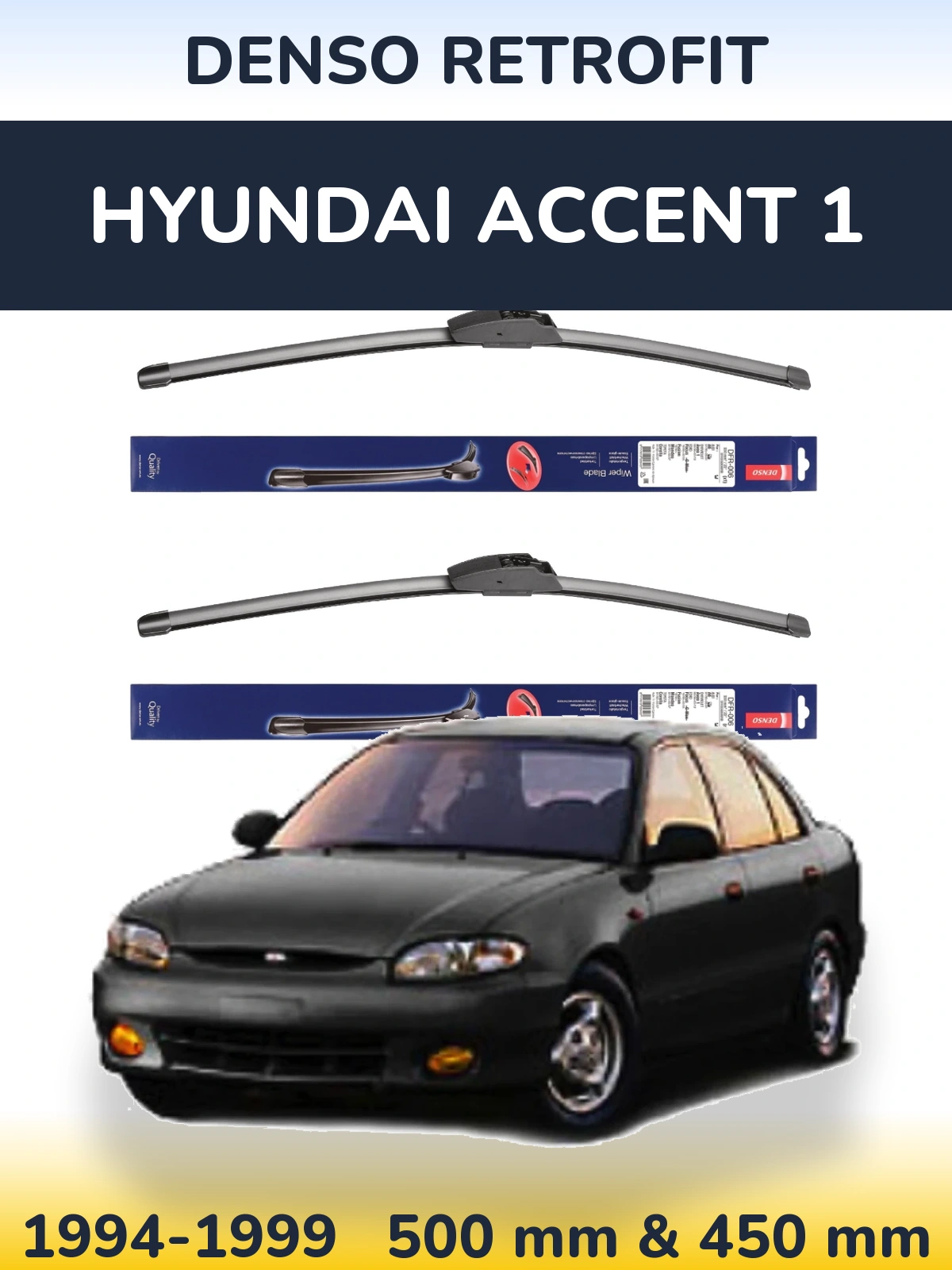 Komplet przednich wycieraczek Denso Retrofit 500 & 450 mm do Hyundai Accent 1 1994-1999