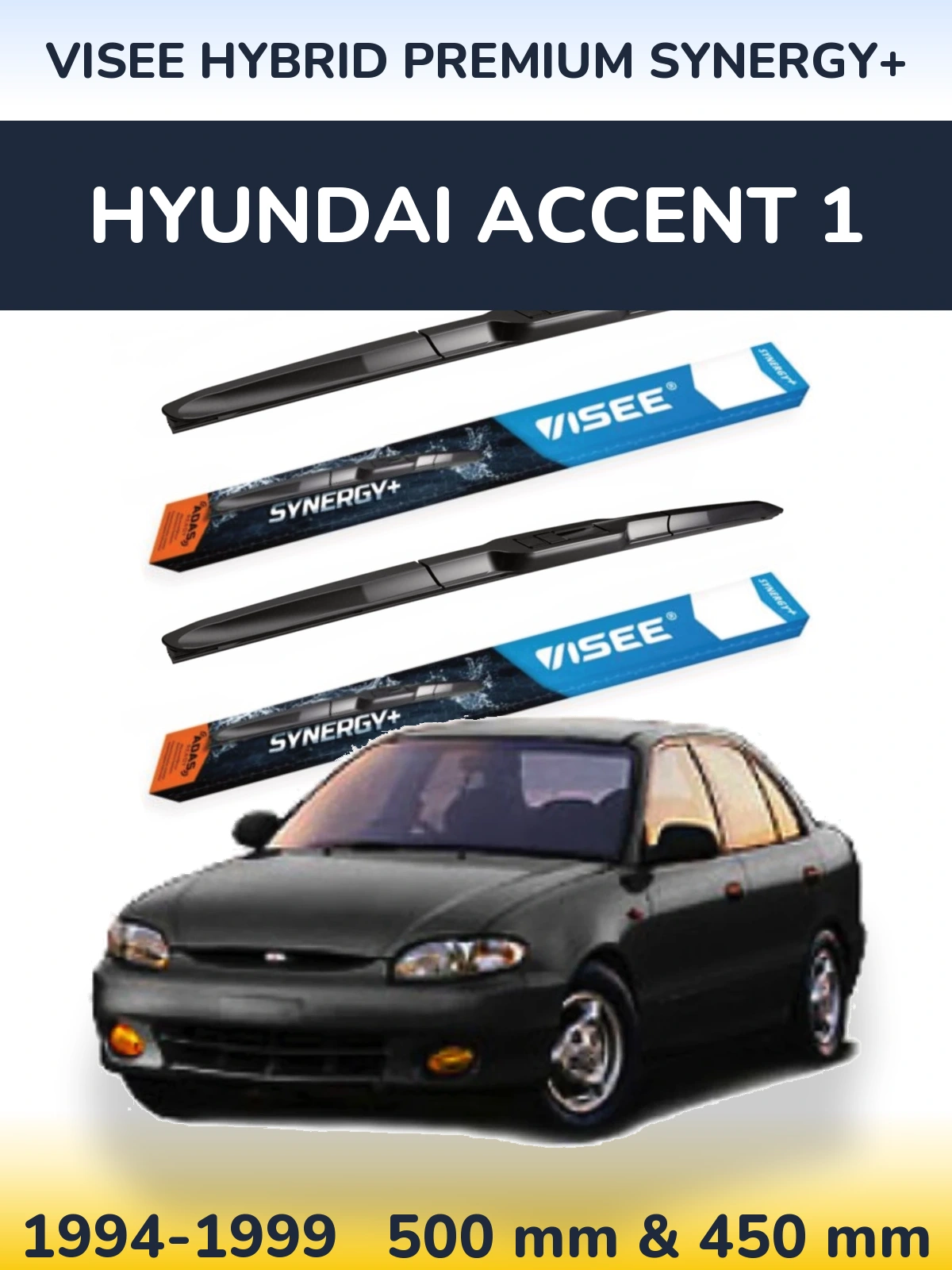Комплект передніх щіток VISEE HYBRID PREMIUM SYNERGY+ 500 & 450 мм для Hyundai Accent 1 1994-1999