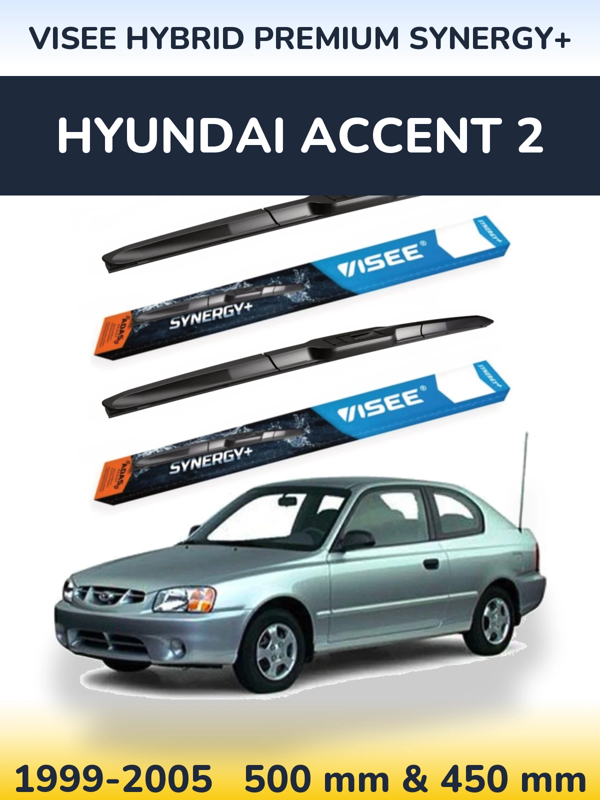 Комплект передних дворников VISEE HYBRID PREMIUM SYNERGY+ 500 & 450 мм для Hyundai Accent 2 1999-2005