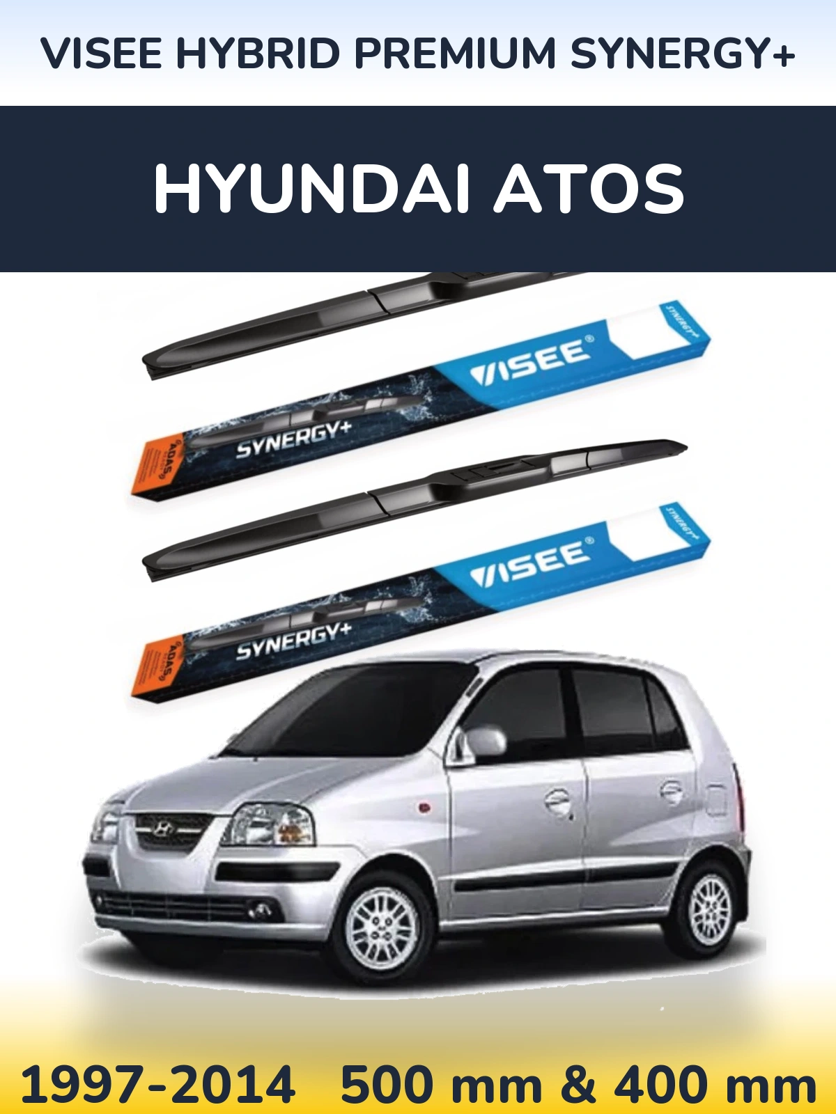 Комплект передніх щіток VISEE HYBRID PREMIUM SYNERGY+ 500 & 400 мм для Hyundai Atos 1997-2014