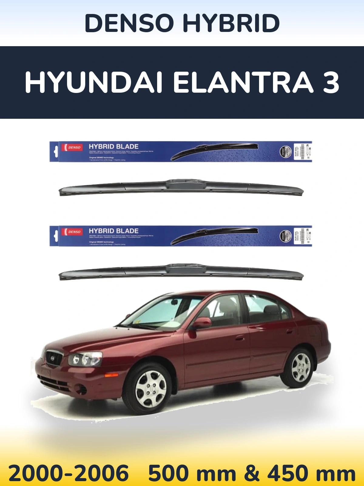Komplet przednich wycieraczek Denso Hybrid 500 & 450 mm do Hyundai Elantra 3 2000-2006