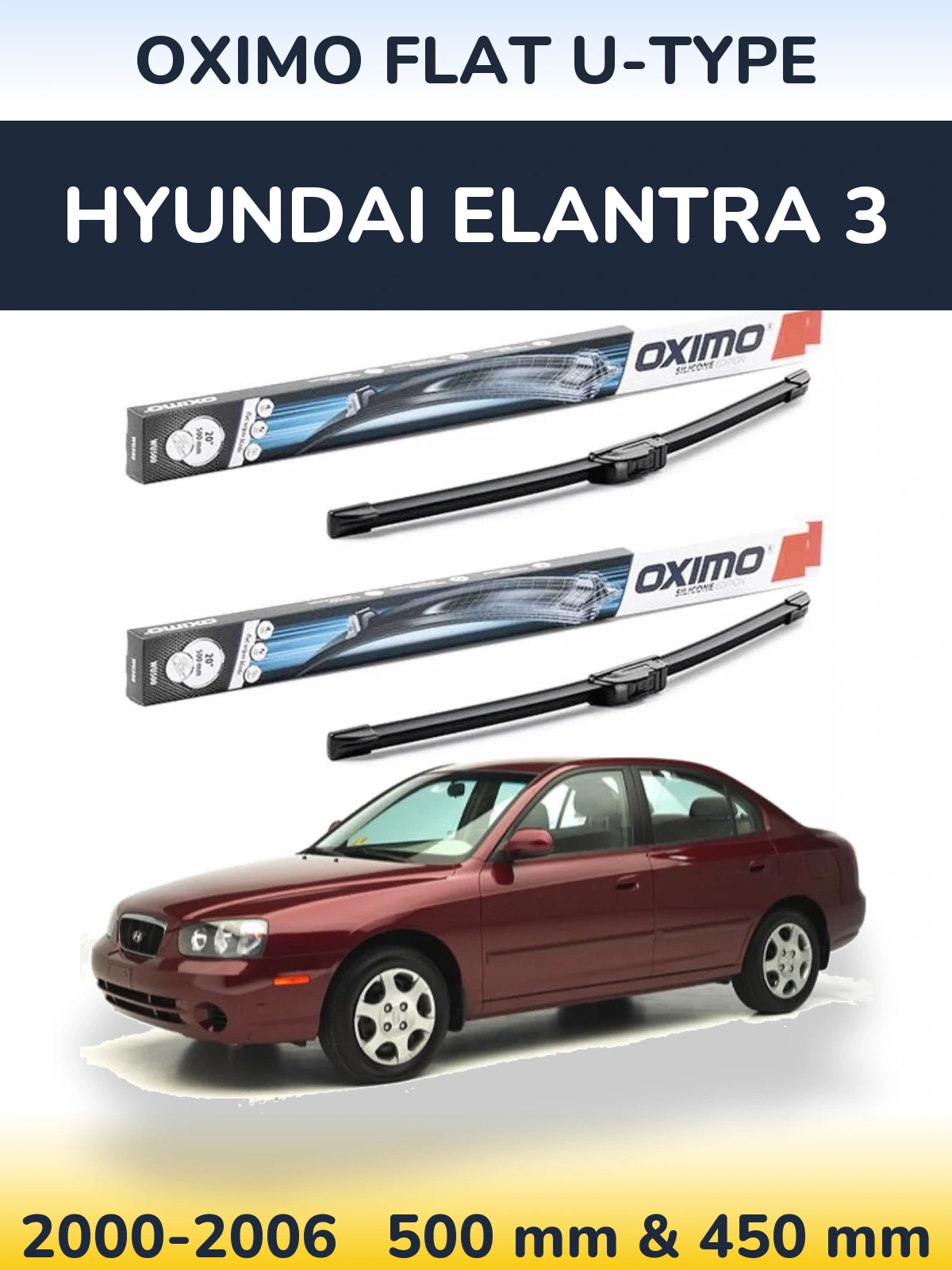 Komplet przednich wycieraczek Oximo Flat U-type 500 & 450 mm do Hyundai Elantra 3 2000-2006