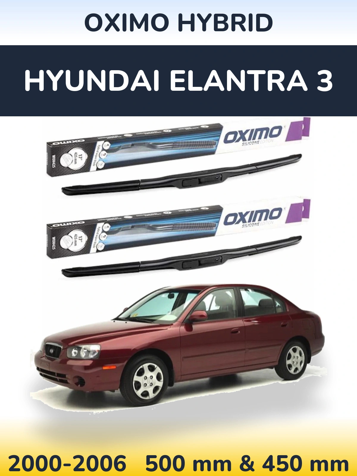 Комплект передних дворников Oximo Hybrid 500 & 450 мм для Hyundai Elantra 3 2000-2006