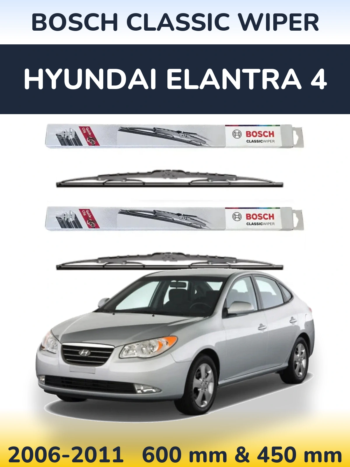 Komplet przednich wycieraczek BOSCH Classic Wiper 600 & 450 mm do Hyundai Elantra 4 2006-2011