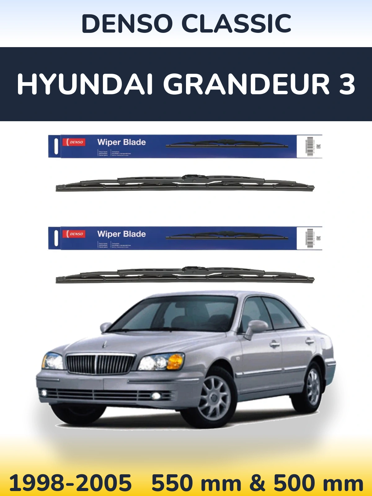 Front wiper blade set Denso Classic 550 & 500 mm for Hyundai Grandeur 3 1998-2005