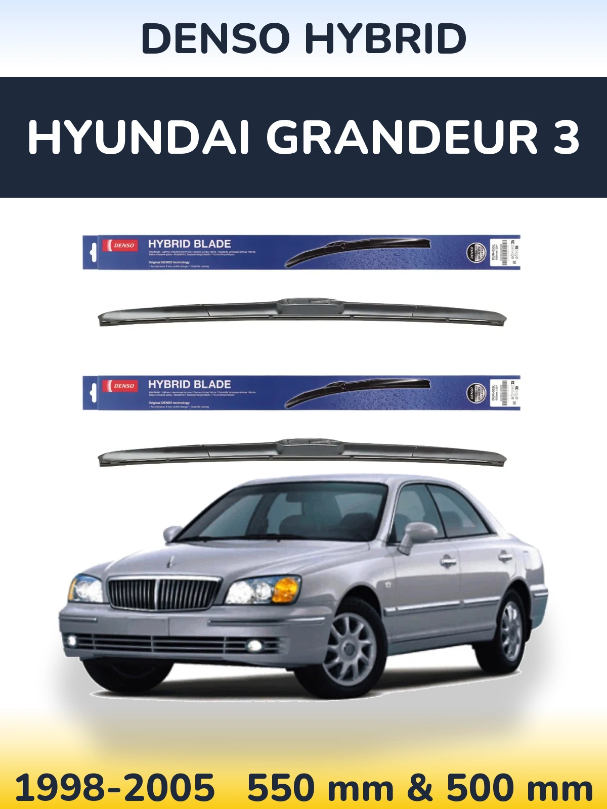 Front wiper blade set Denso Hybrid 550 & 500 mm for Hyundai Grandeur 3 1998-2005