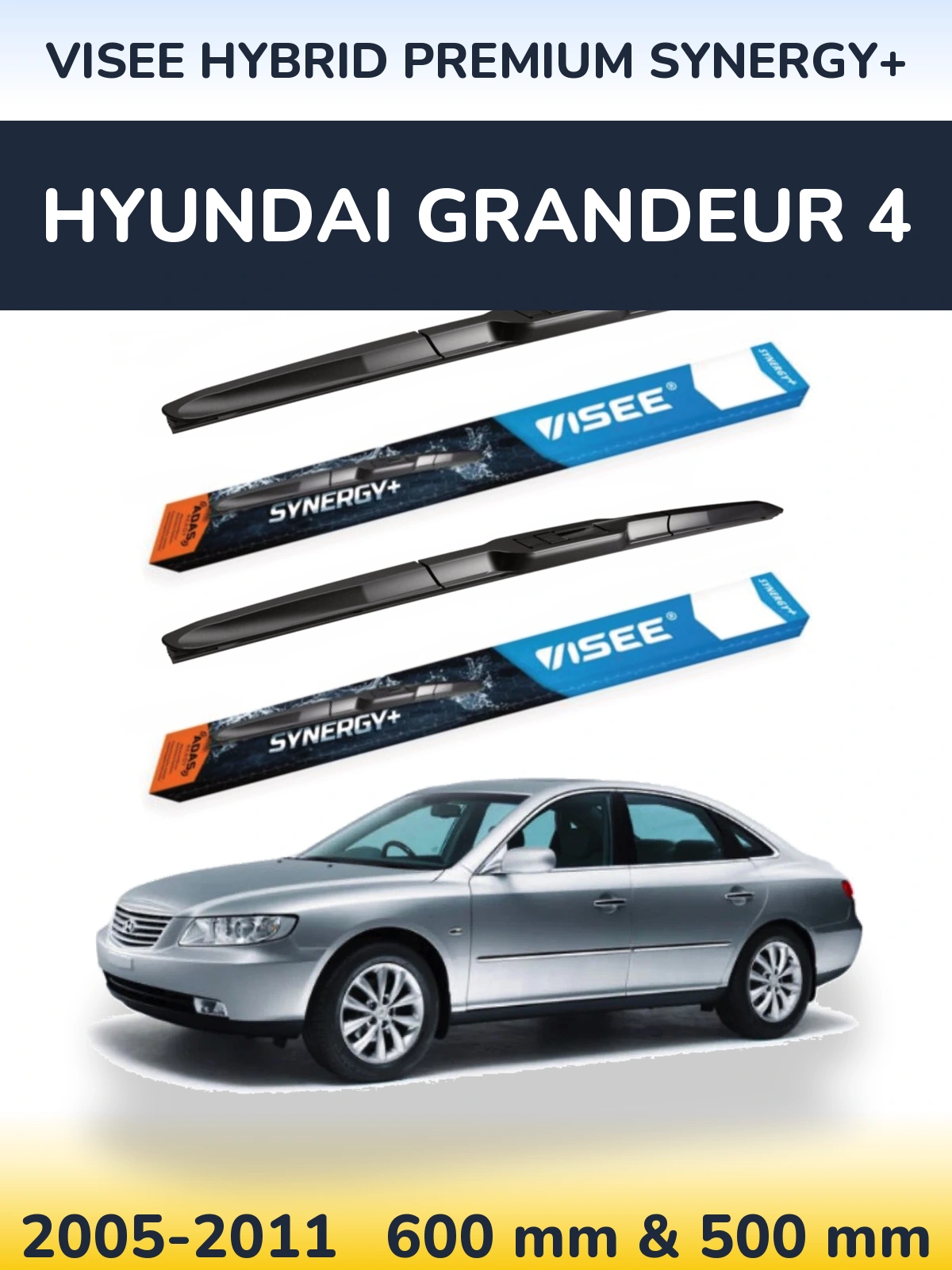 Комплект передних дворников VISEE HYBRID PREMIUM SYNERGY+ 600 & 500 мм для Hyundai Grandeur 4 2005-2011