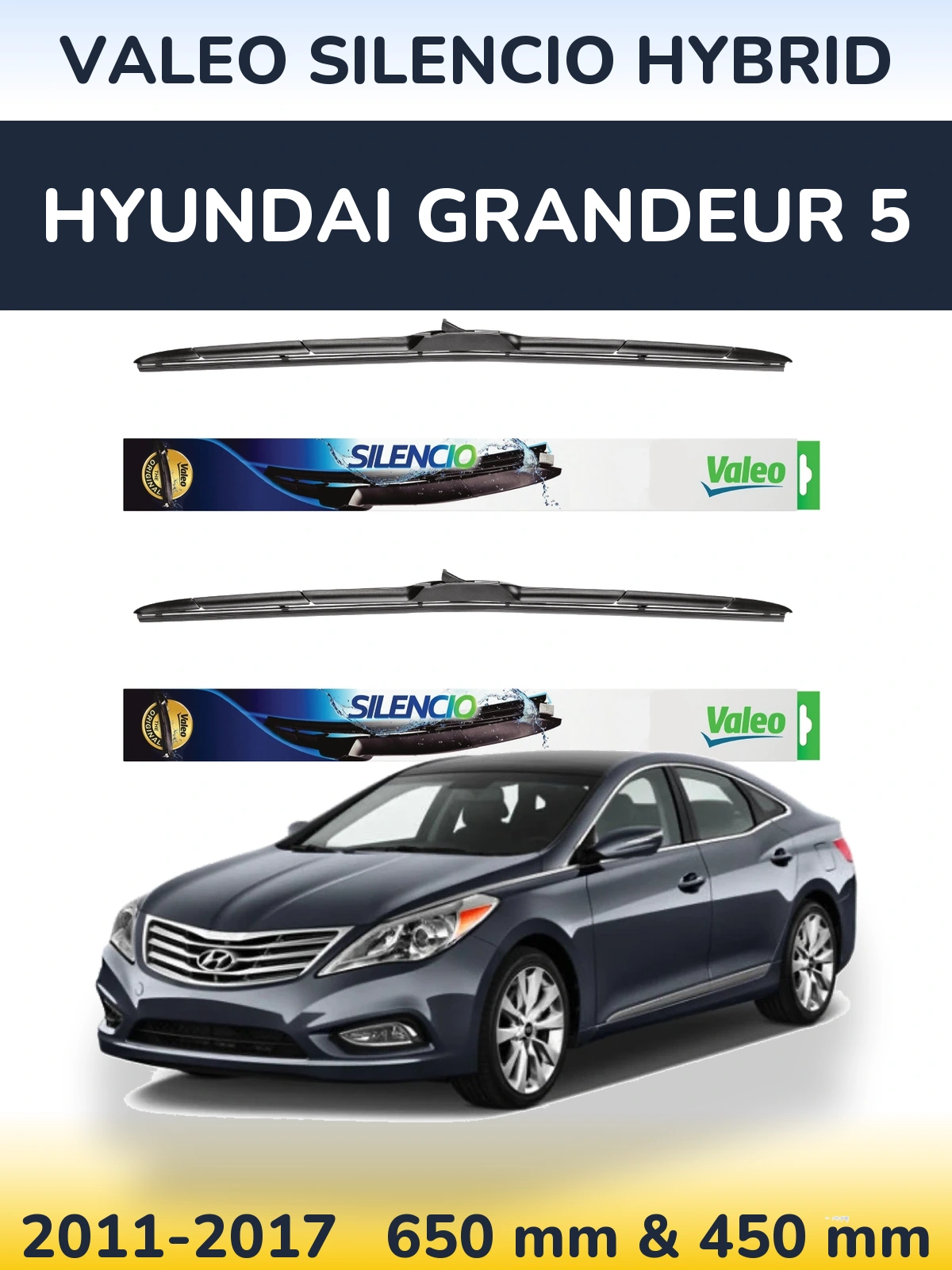 Komplet przednich wycieraczek Valeo Silencio Hybrid 650 & 450 mm do Hyundai Grandeur 5 2011-2017