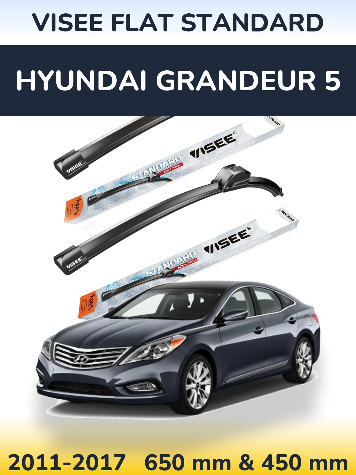 Комплект передніх щіток VISEE FLAT STANDARD 650 & 450 мм для Hyundai Grandeur 5 2011-2017