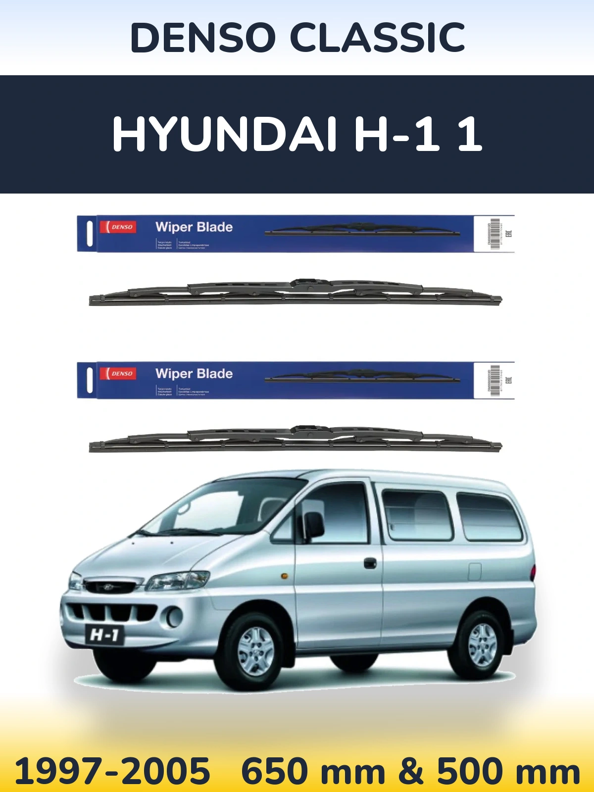 Front wiper blade set Denso Classic 650 & 500 mm for Hyundai H-1 1 1997-2005