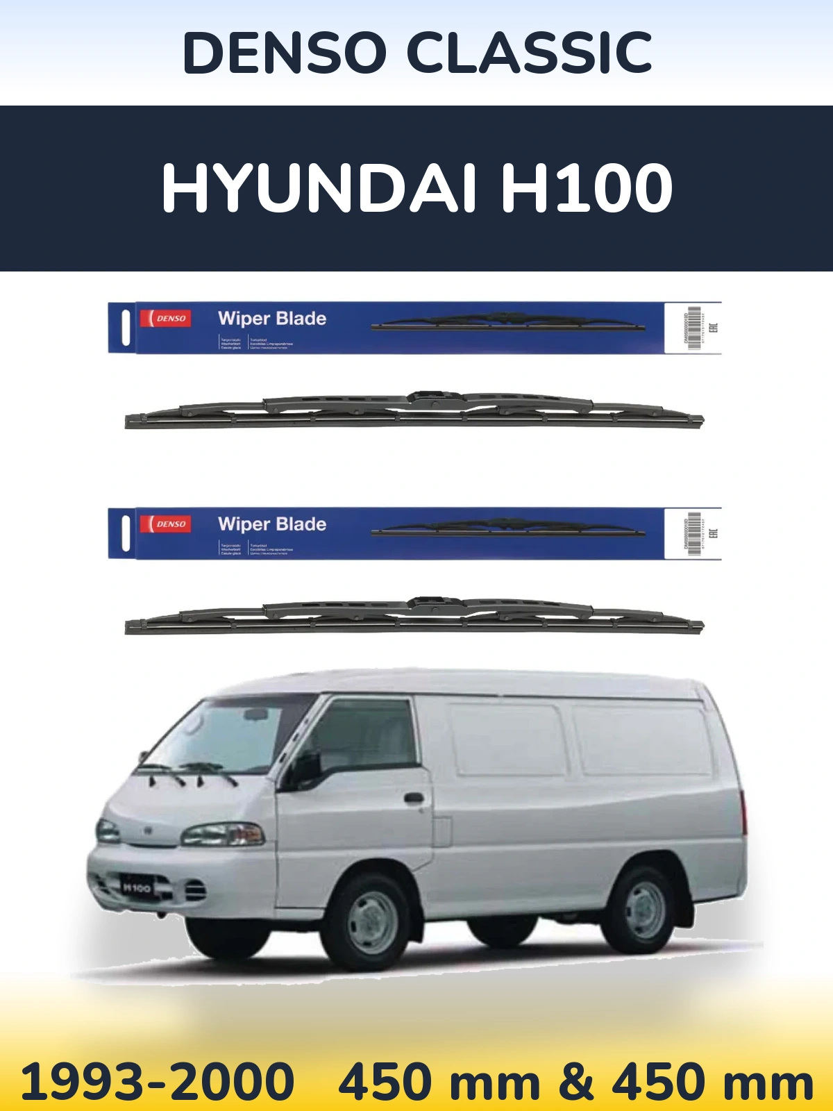 Front wiper blade set Denso Classic 450 & 450 mm for Hyundai H100 1993-2000
