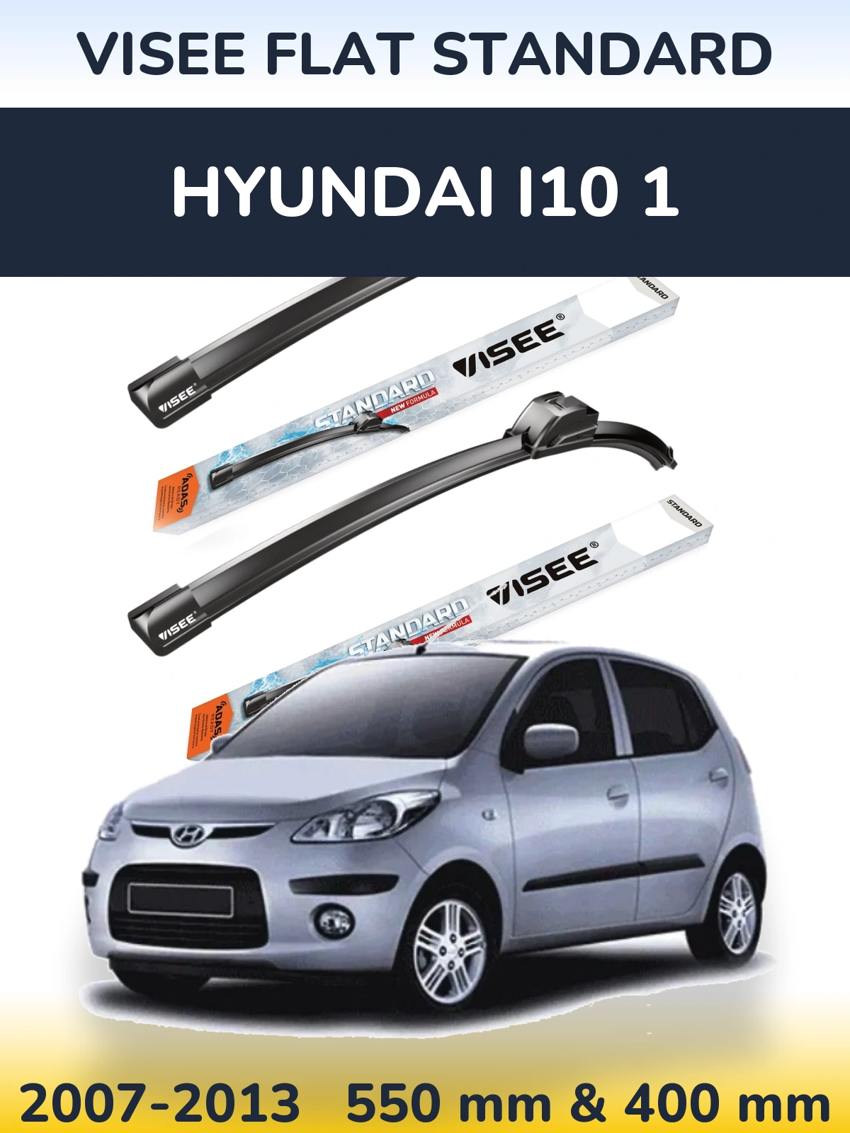 Комплект передніх щіток VISEE FLAT STANDARD 550 & 400 мм для Hyundai i10 1 2007-2013
