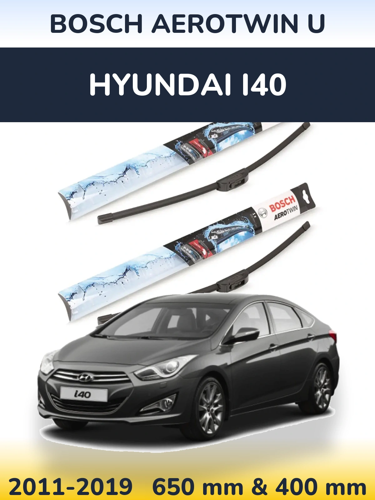 Komplet przednich wycieraczek BOSCH AeroTwin U 650 & 400 mm do Hyundai i40 2011-2019