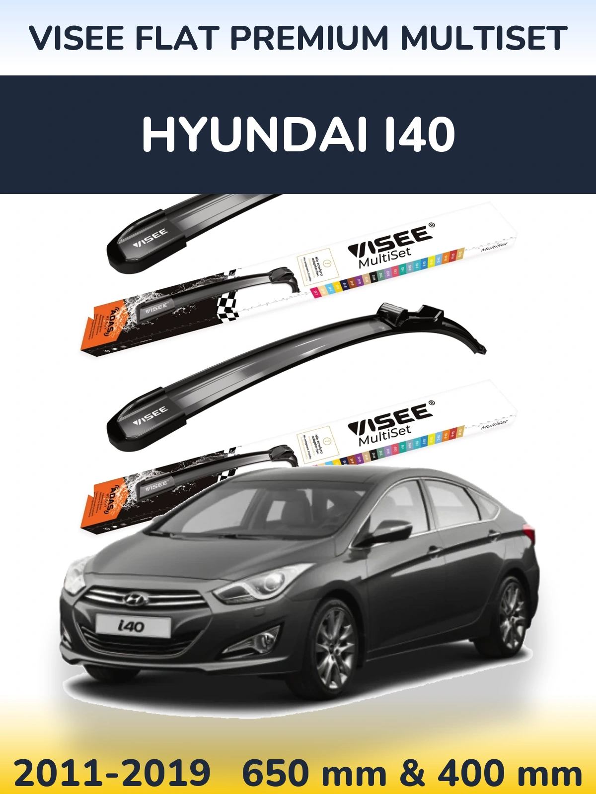 Комплект передніх щіток VISEE FLAT PREMIUM MultiSet 650 & 400 мм для Hyundai i40 2011-2019
