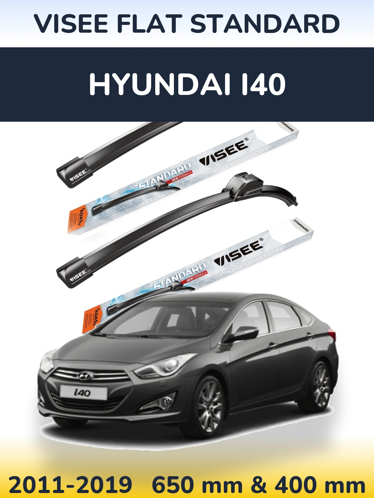 Комплект передніх щіток VISEE FLAT STANDARD 650 & 400 мм для Hyundai i40 2011-2019