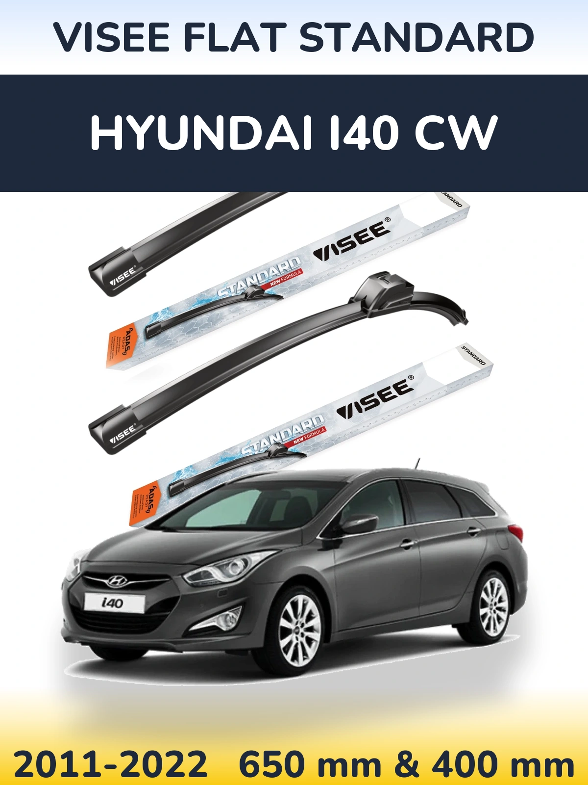 Front wiper blade set VISEE FLAT STANDARD 650 & 400 mm for Hyundai i40 CW 2011-2022