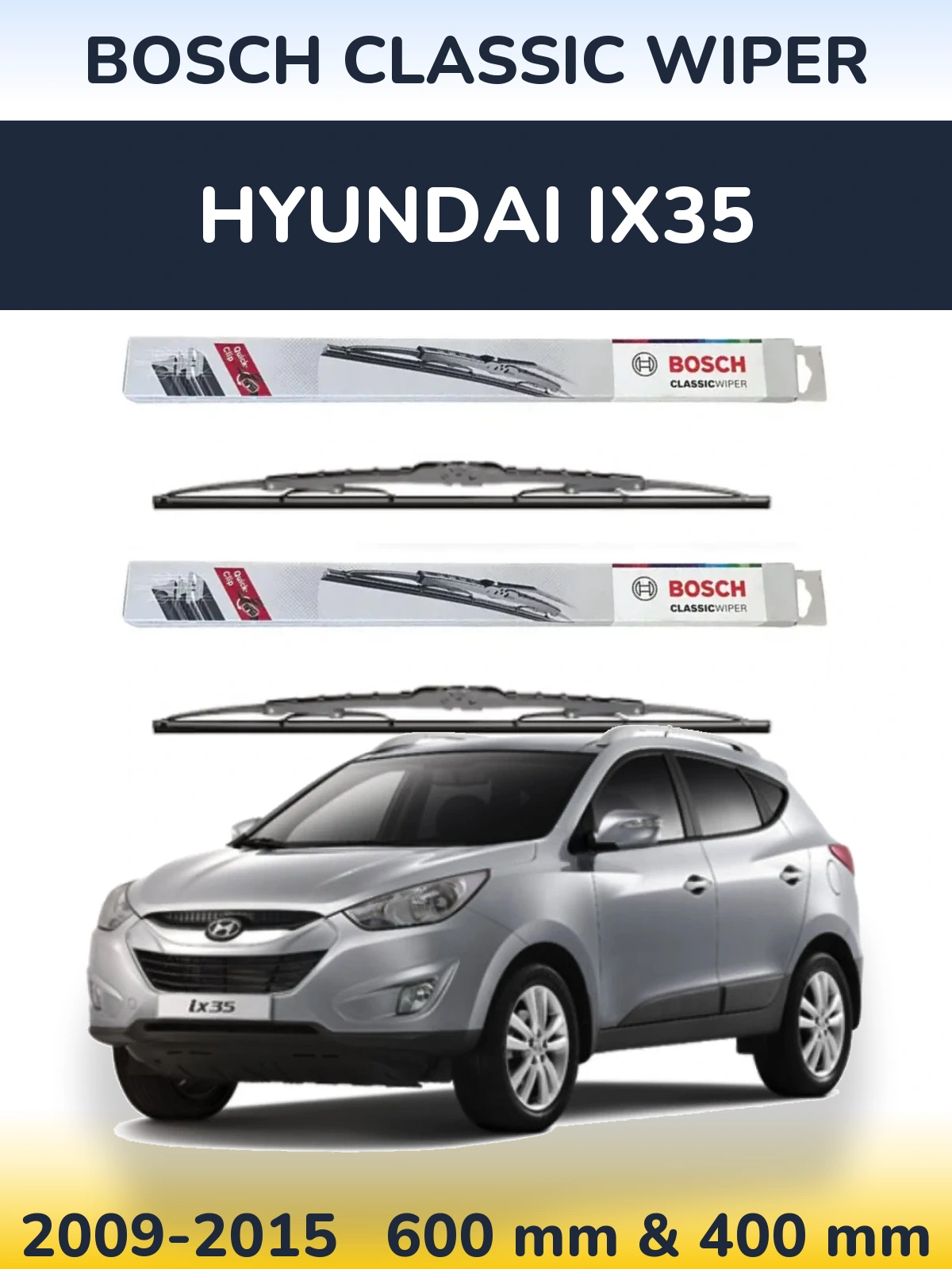 Front wiper blade set BOSCH Classic Wiper 600 & 400 mm for Hyundai ix35 2009-2015